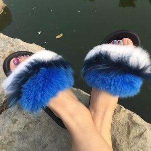 Fox Fur Slide Sandals